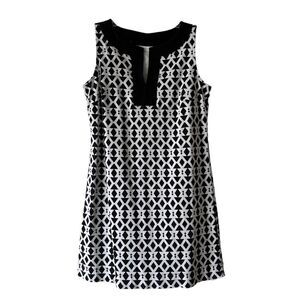 New York‎ & Company Women's Geometric Print Shift Dress Black White Size Large